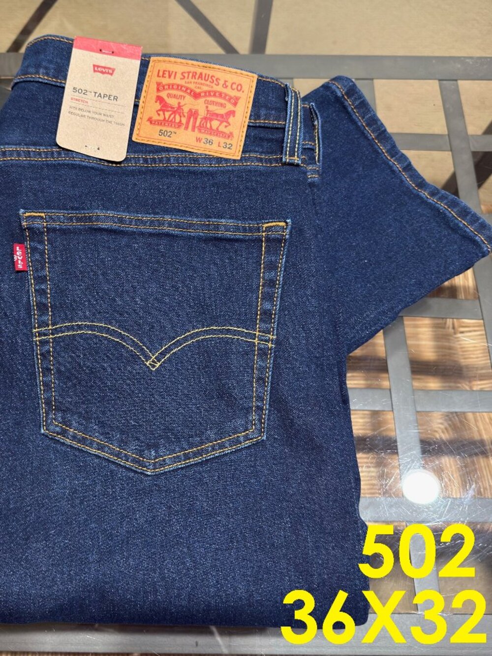 $70 LEVIS 502 MEN'S TAPER FIT 36X32 DARK WASH STRETCH DENIM JEAN NWT